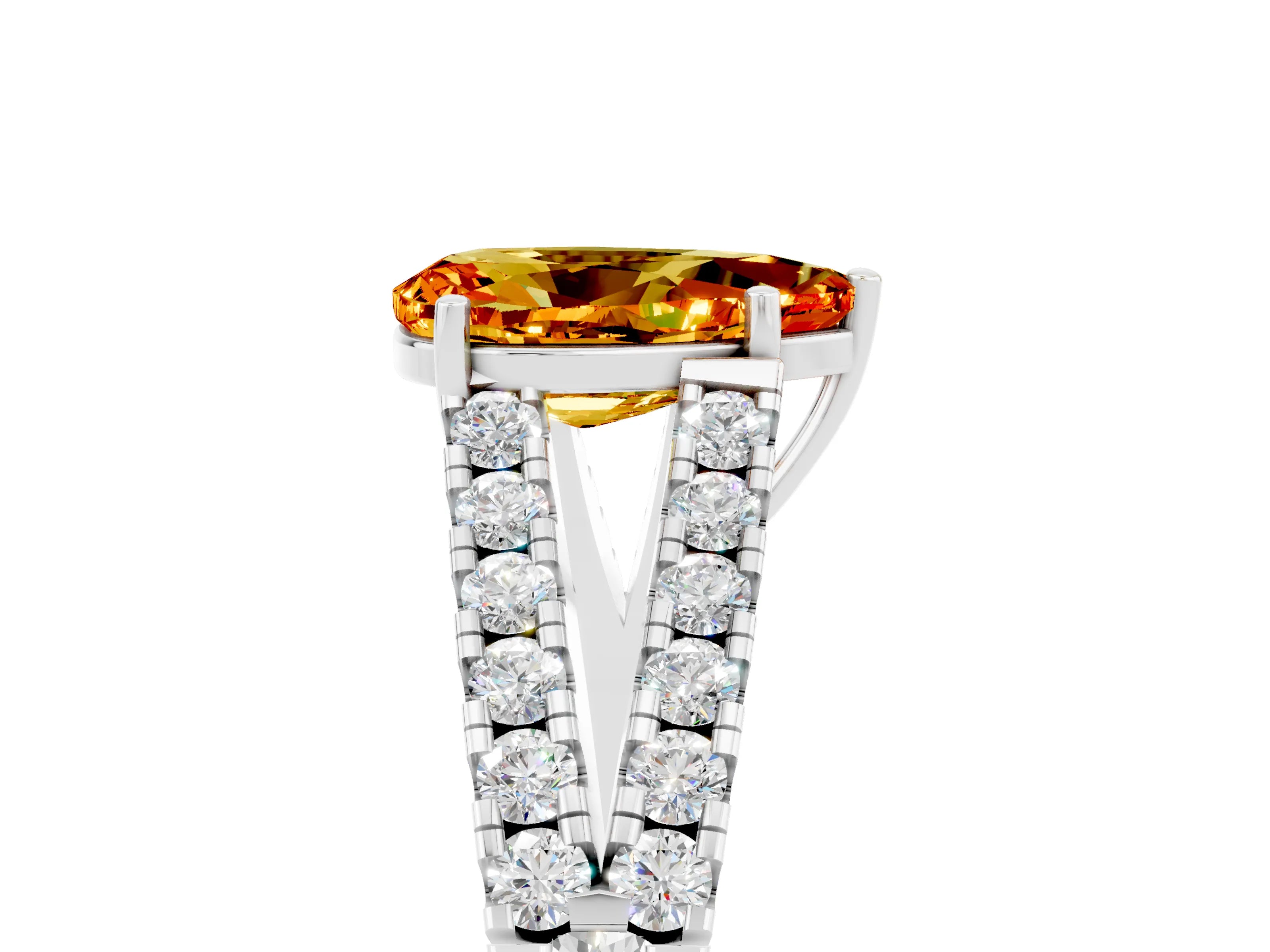 White gold Pear Cut Citrine Split Shank Pavé Engagement Ring with Four-Prong Setting_17
