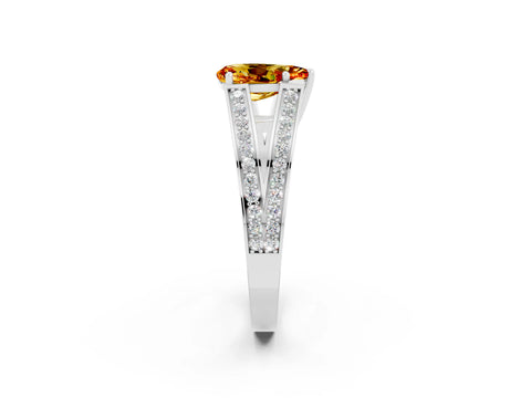 White gold Pear Cut Citrine Split Shank Ring with Pavé Band and Four-Prong Setting_2