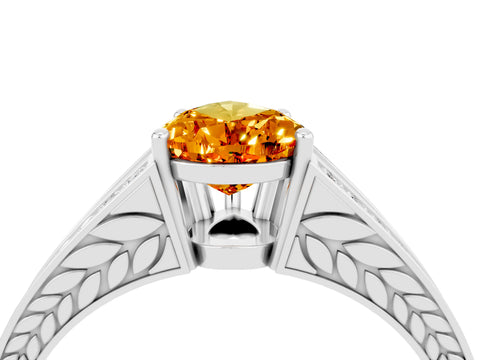 White gold Pear Cut Citrine Split Shank Ring with Pavé Band and Four-Prong Setting_4