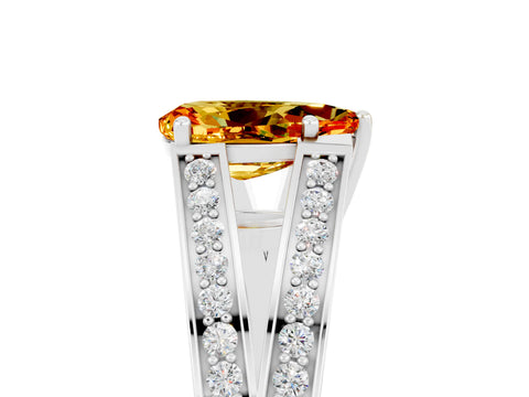 White gold Pear Cut Citrine Split Shank Ring with Pavé Band and Four-Prong Setting_5