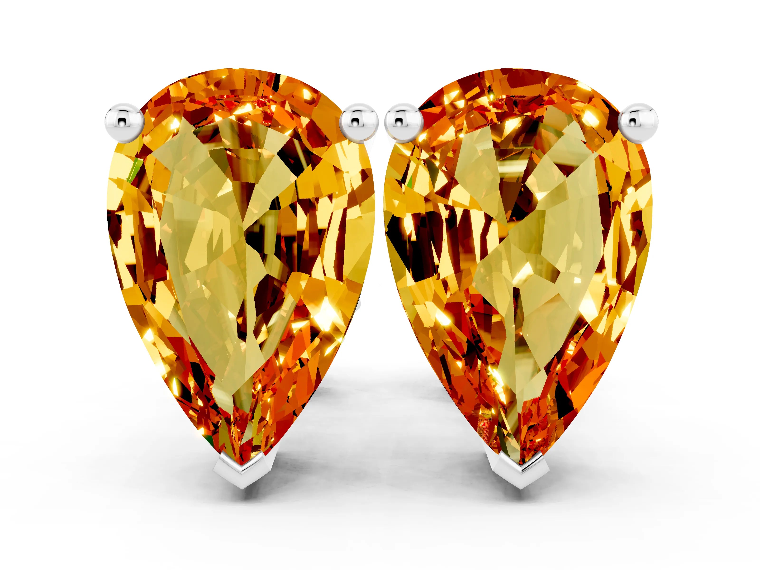 White gold Pear Cut Citrine Stud Earrings_12