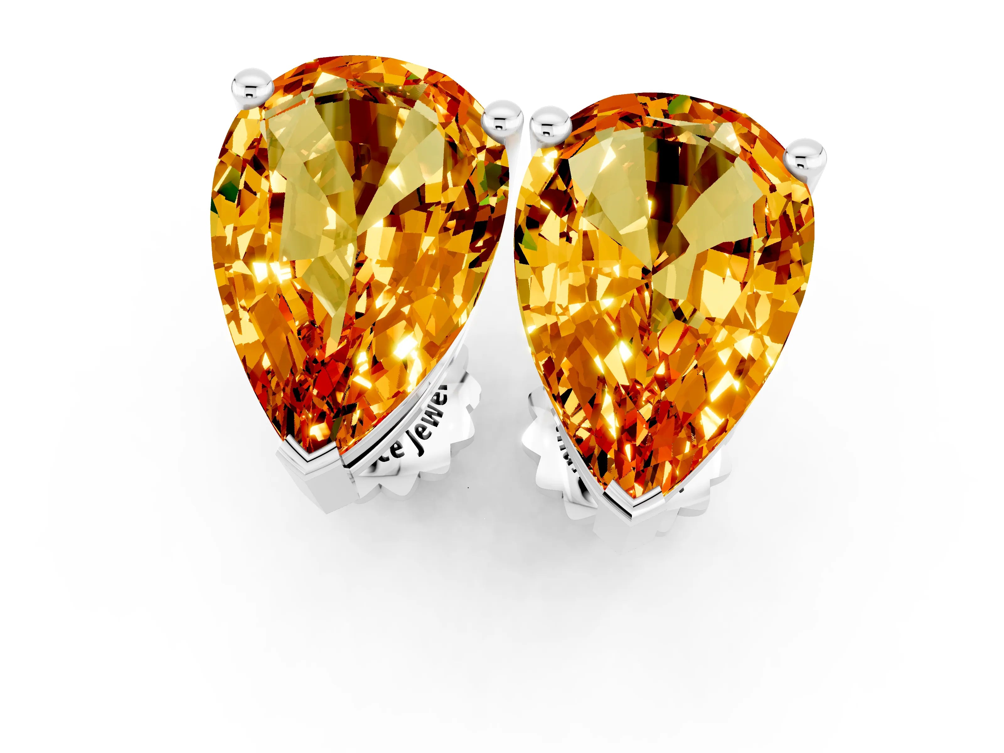 White gold Pear Cut Citrine Stud Earrings_13