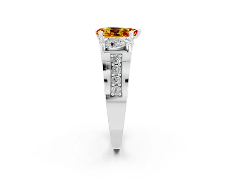 White gold Pear Cut Citrine Three-Stone Ring with Channel Set Band and Four-Prong Setting_2