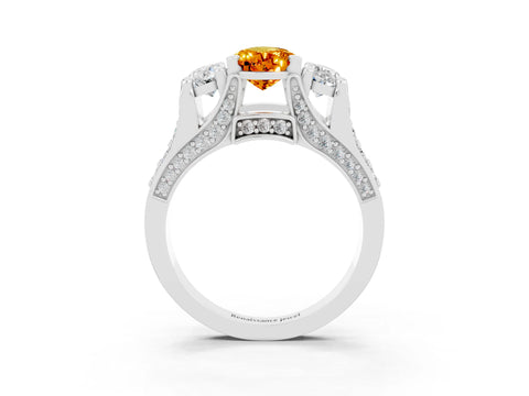 White gold Pear Cut Citrine Three-Stone Ring with Channel Set Band and Four-Prong Setting_3