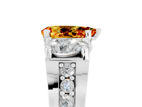 White gold Pear Cut Citrine Three-Stone Ring with Channel Set Band and Four-Prong Setting_5