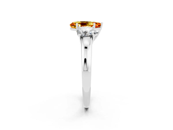 Silver Pear Cut Citrine Three-Stone Ring with Four-Prong Setting and Classic Band
