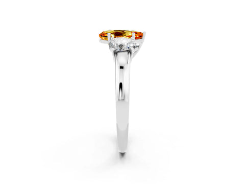 White gold Pear Cut Citrine Three-Stone Ring with Four-Prong Setting and Classic Band_2