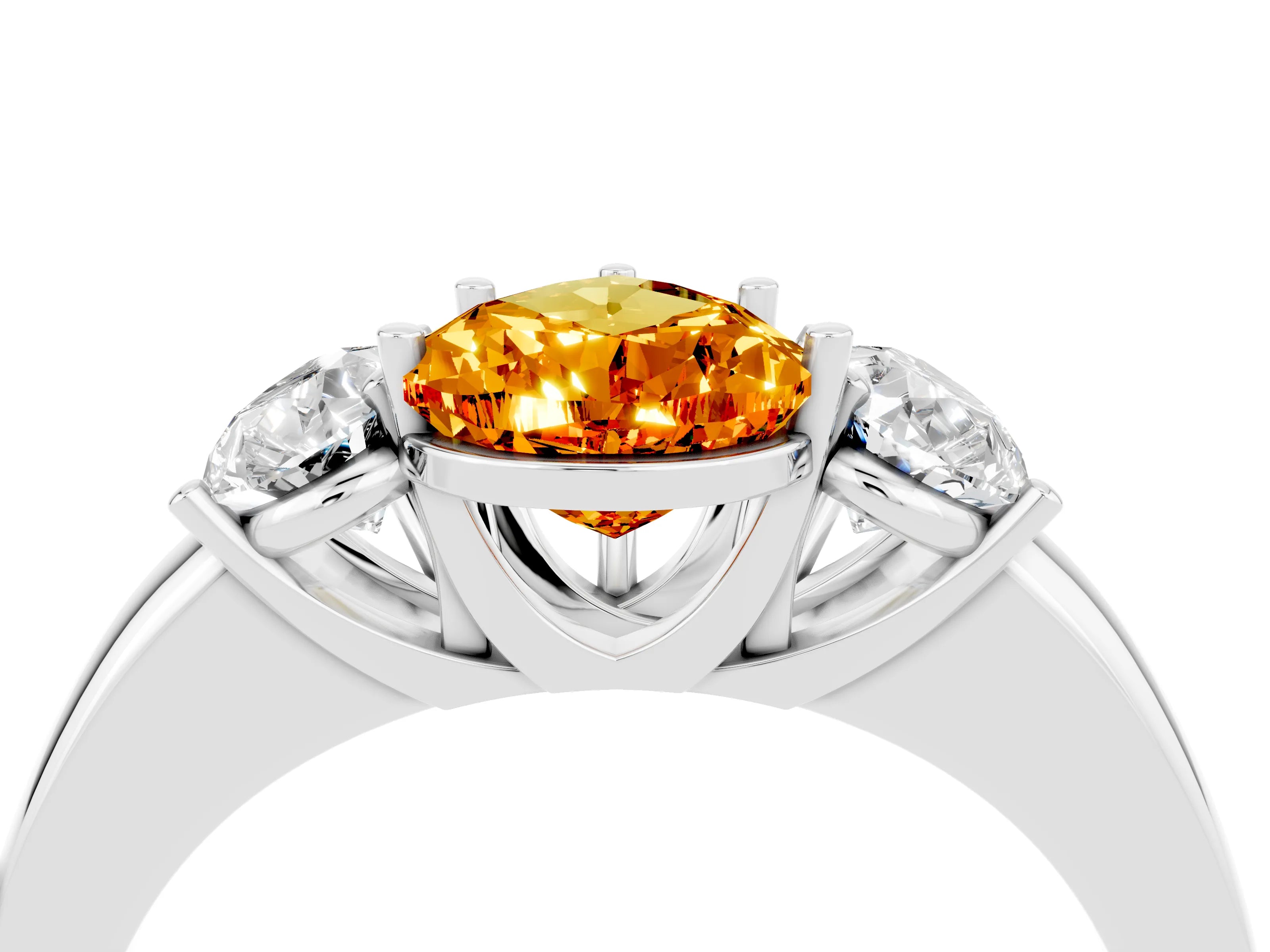 White gold Pear Cut Citrine Three-Stone Ring with Four-Prong Setting and Classic Band_4