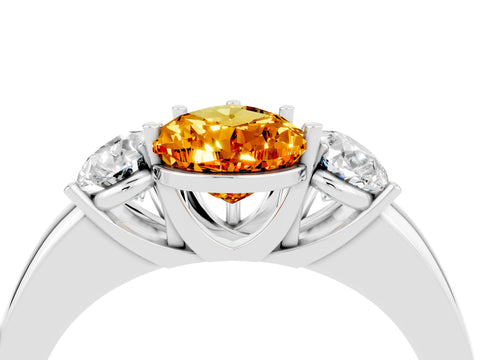 White gold Pear Cut Citrine Three-Stone Ring with Four-Prong Setting and Classic Band_4