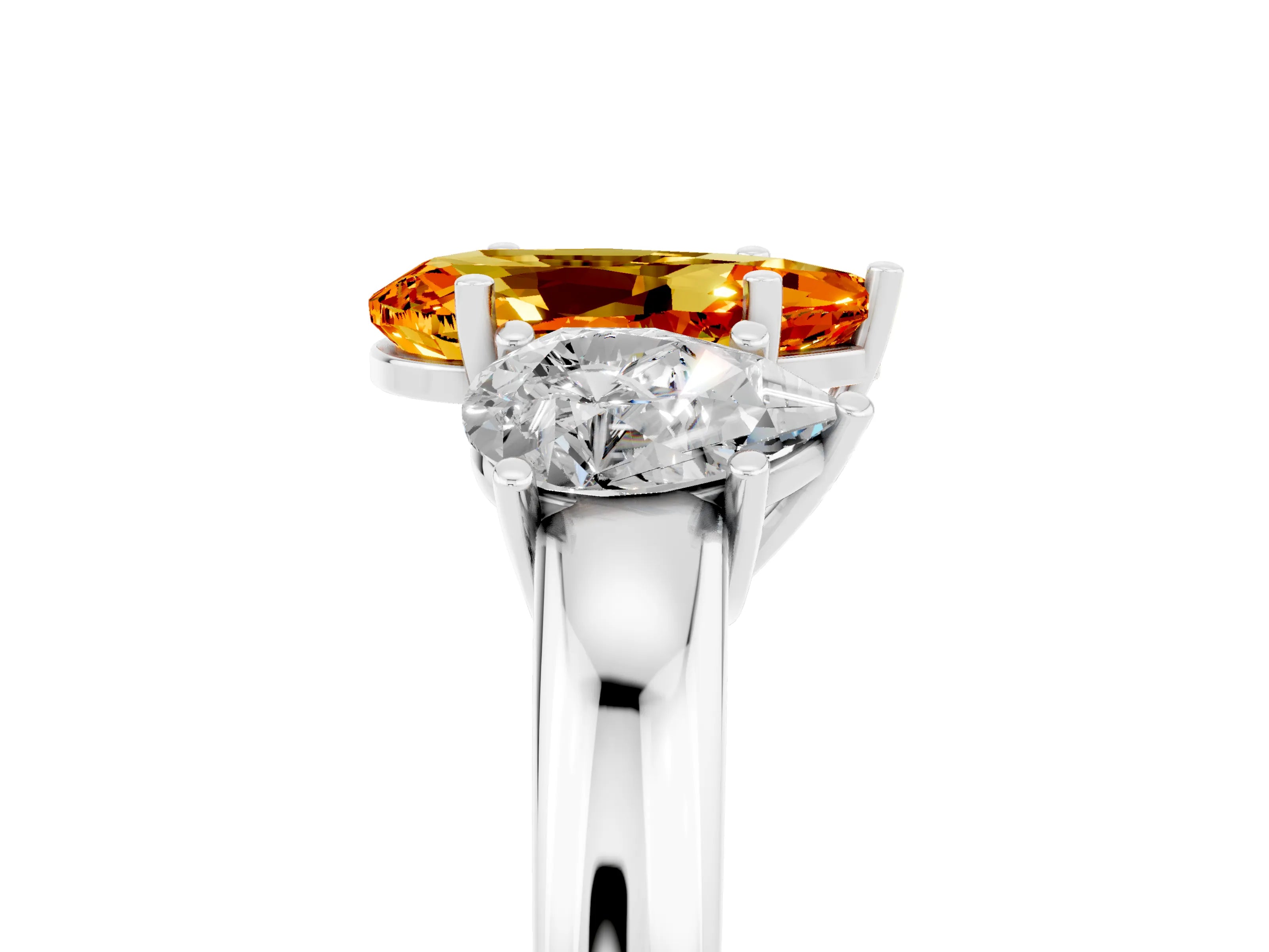 White gold Pear Cut Citrine Three-Stone Ring with Four-Prong Setting and Classic Band_5