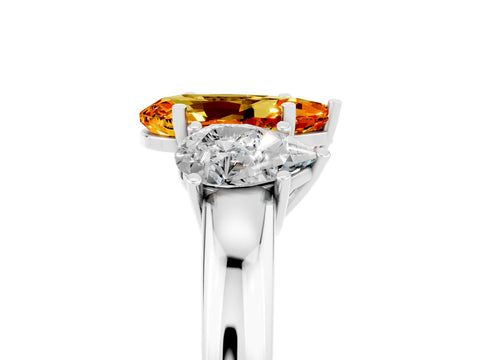 White gold Pear Cut Citrine Three-Stone Ring with Four-Prong Setting and Classic Band_5