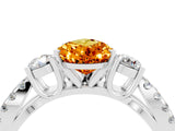 White gold Pear Cut Citrine Three-Stone Ring with Pavé Split Shank and Four-Prong Setting_16