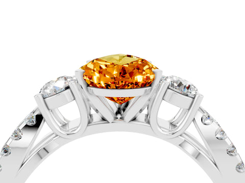 White gold Pear Cut Citrine Three-Stone Ring with Pavé Split Shank and Four-Prong Setting_16