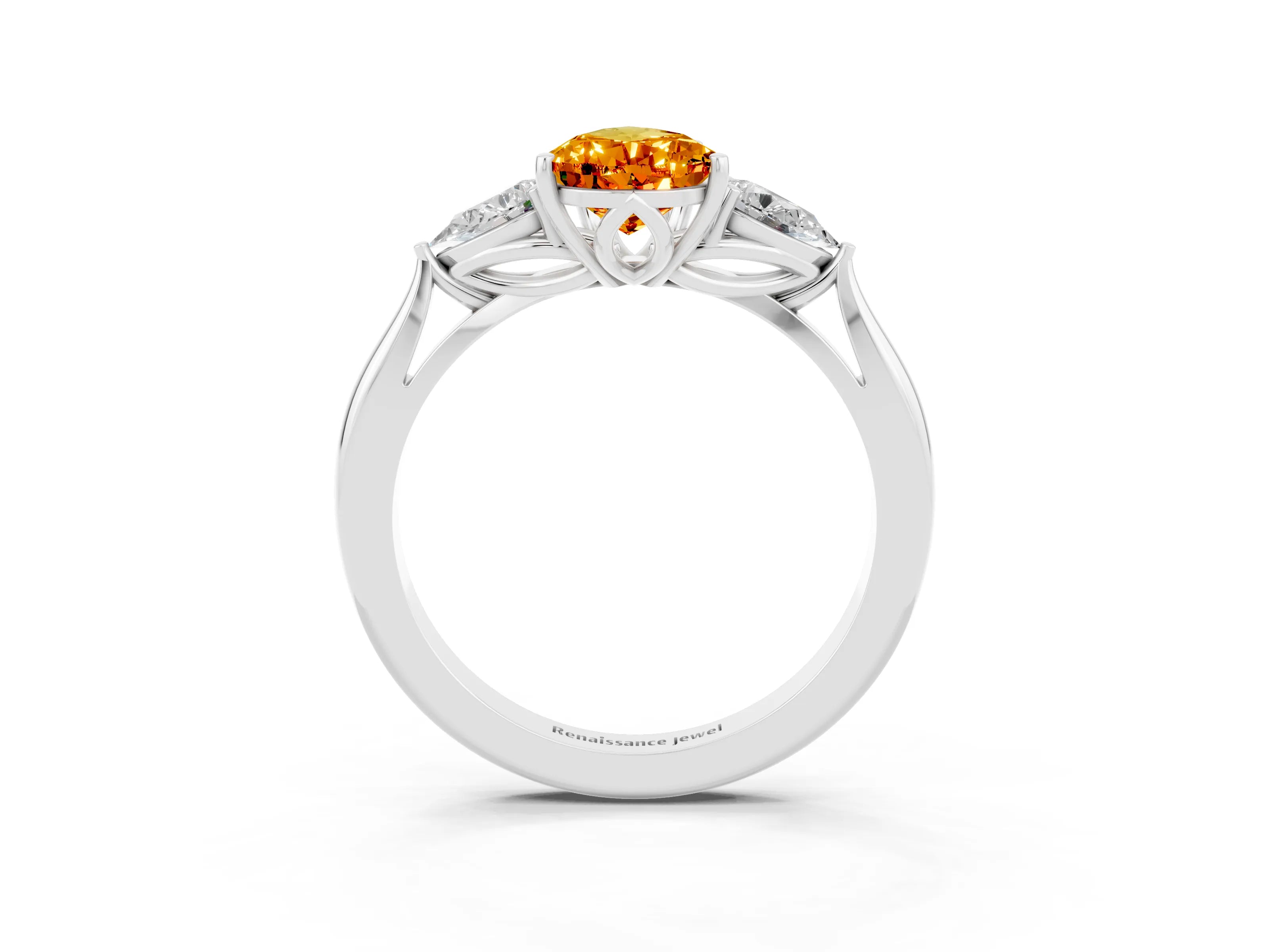 White gold Pear Cut Citrine Three-Stone Ring with Pear Side Stones and Four-Prong Setting_15