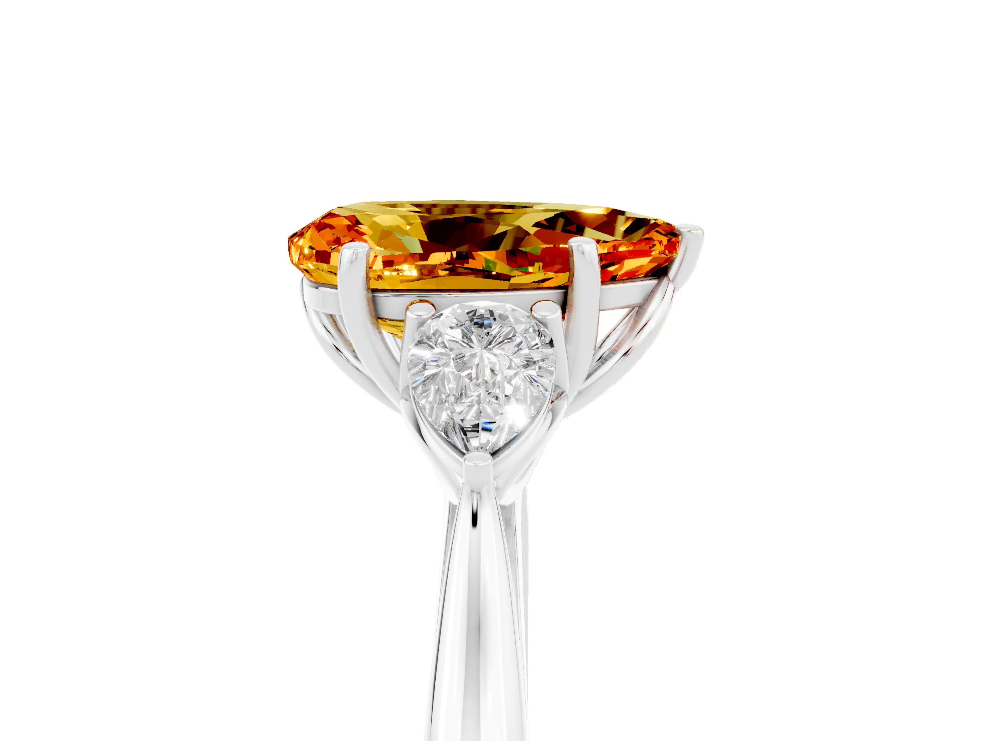 White gold Pear Cut Citrine Three-Stone Ring with Pear Side Stones and Four-Prong Setting_17