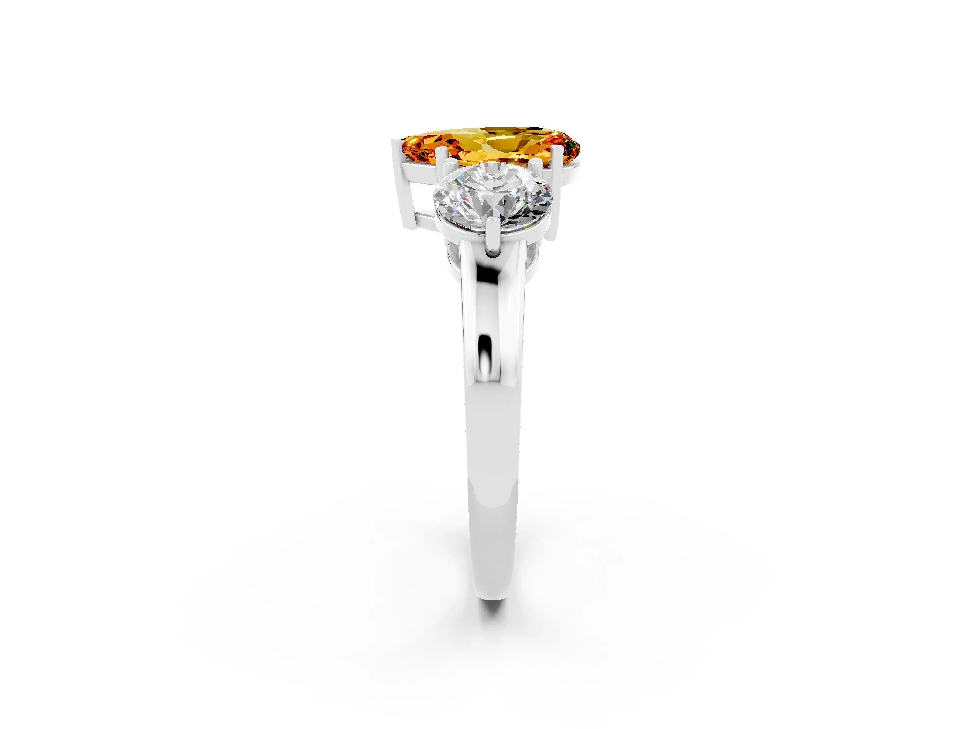 White gold Pear Cut Citrine Three-Stone Ring with Prong Setting and Classic Band_2