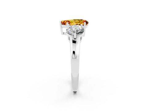 White gold Pear Cut Citrine Three-Stone Ring with Prong Setting and Classic Band_2