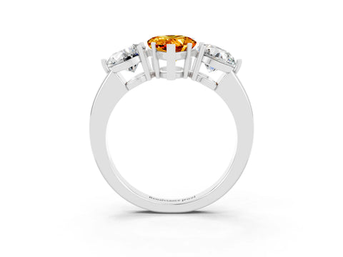 White gold Pear Cut Citrine Three-Stone Ring with Prong Setting and Classic Band_3