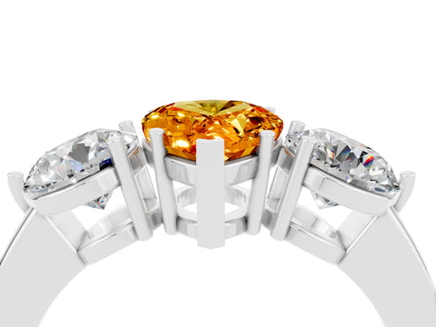 White gold Pear Cut Citrine Three-Stone Ring with Prong Setting and Classic Band_4