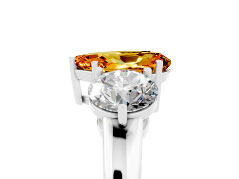 White gold Pear Cut Citrine Three-Stone Ring with Prong Setting and Classic Band_5