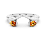 White gold Pear Cut Citrine Two-Stone Open Band Ring with Prong Setting_6