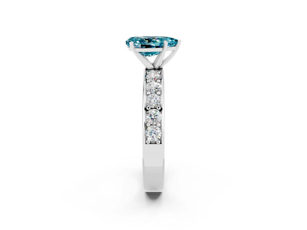 Silver Pear Cut Blue Topaz Engagement Ring with Channel Set Round  Band and Prong Setting