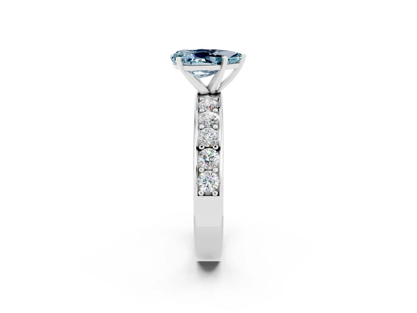 White gold Pear Cut Aquamarine Engagement Ring with Channel Set Round  Band and Prong Setting