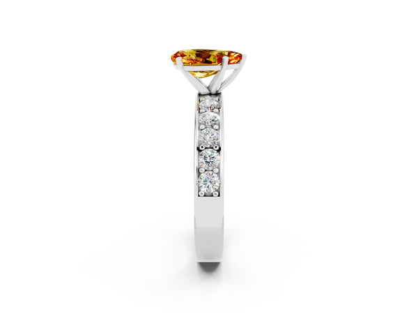 White gold Pear Cut Citrine Engagement Ring with Channel Set Round  Band and Prong Setting