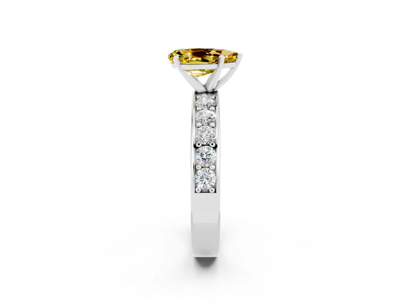 Silver Pear Cut Yellow Sapphire Engagement Ring with Channel Set Round  Band and Prong Setting