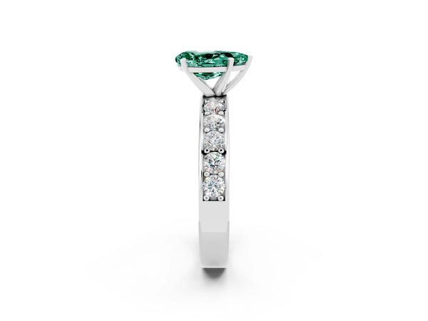 White gold Pear Cut Green Sapphire Engagement Ring with Channel Set Round  Band and Prong Setting