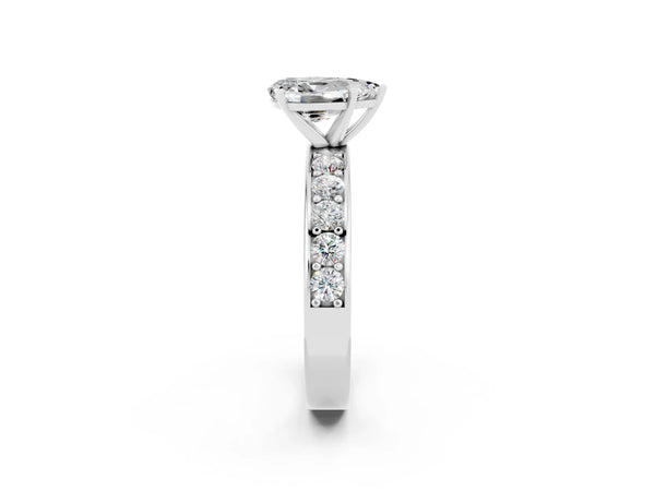 White gold Pear Cut Moissanite Engagement Ring with Channel Set Round  Band and Prong Setting