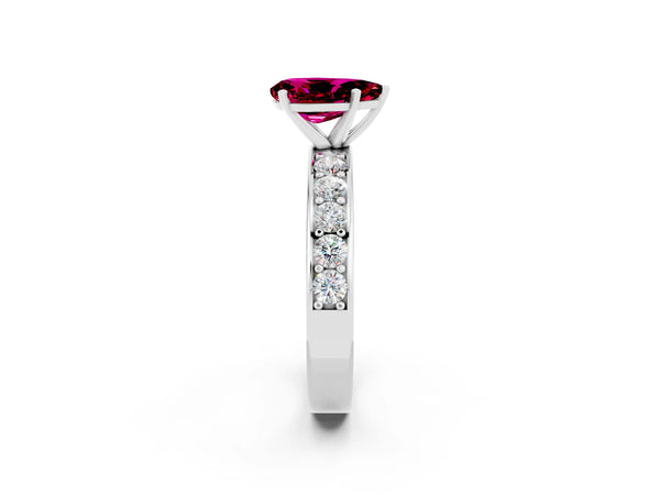 White gold Pear Cut Garnet Engagement Ring with Channel Set Round  Band and Prong Setting