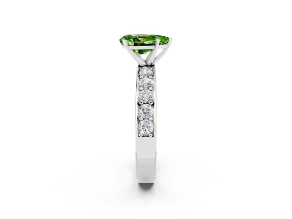 Silver Pear Cut Peridot Engagement Ring with Channel Set Round  Band and Prong Setting