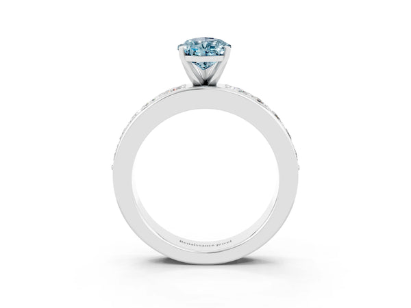 White gold Pear Cut Aquamarine Engagement Ring with Channel Set Round  Band and Prong Setting