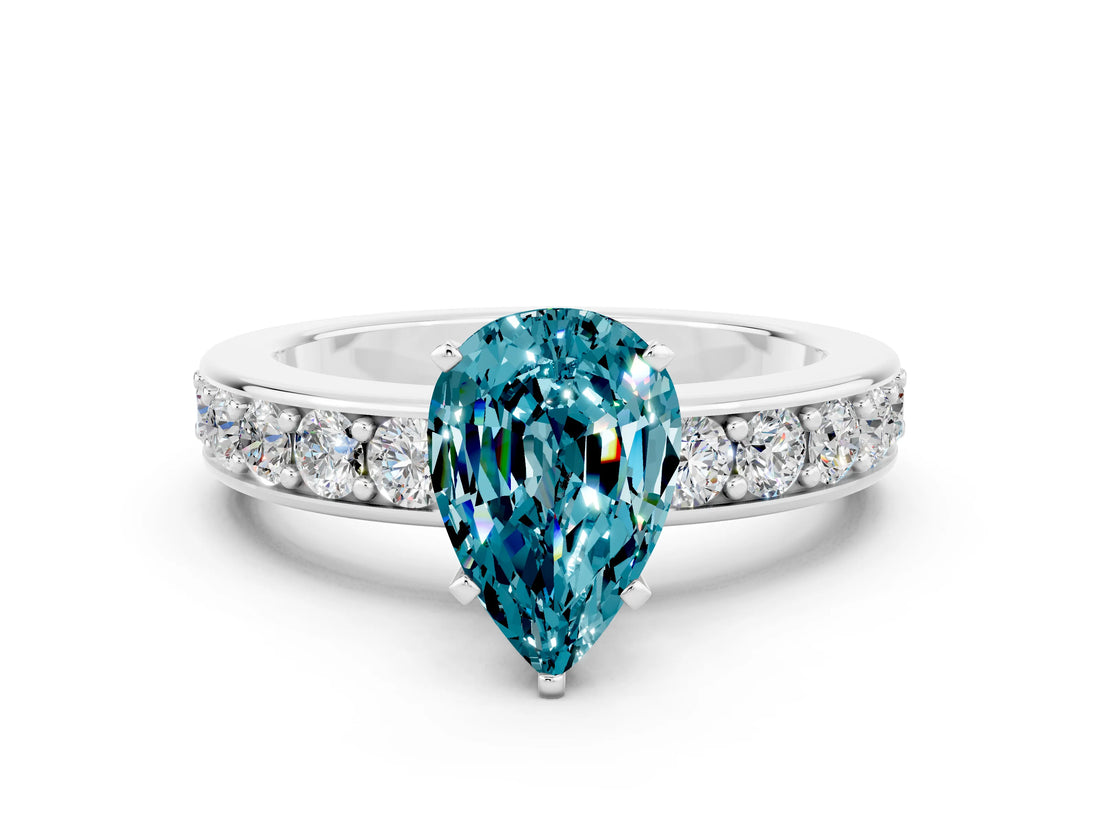 White gold Pear Cut Cut Channel Set Diamond Engagement Ring with Four-Prong Setting