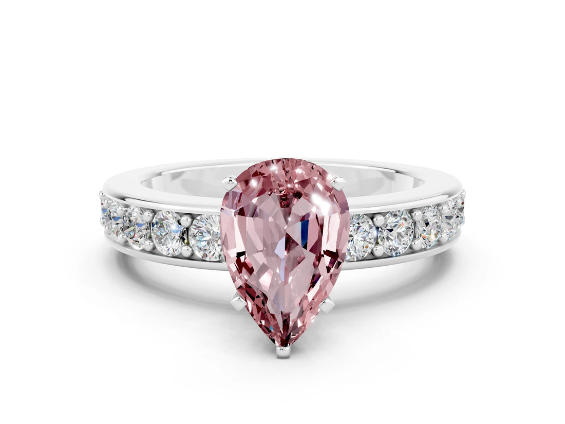 White gold Pear Cut Cut Channel Set Diamond Engagement Ring with Four-Prong Setting