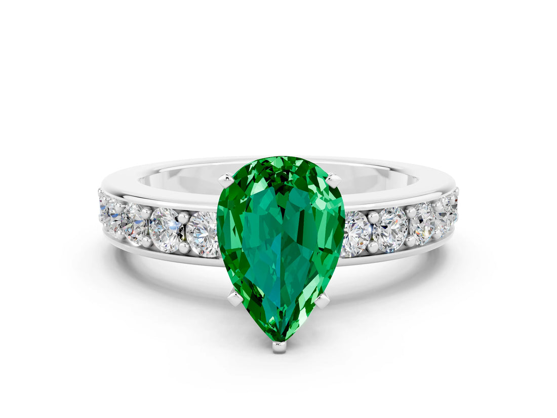 White gold Pear Cut Cut Channel Set Diamond Engagement Ring with Four-Prong Setting