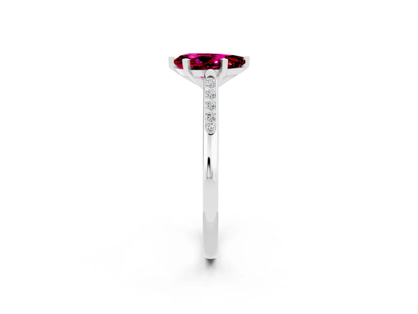 Silver Pear Cut Garnet Solitaire Ring with Channel Set Round Band and Prong Setting