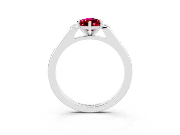 Silver Pear Cut Garnet Solitaire Ring with Channel Set Round Band and Prong Setting