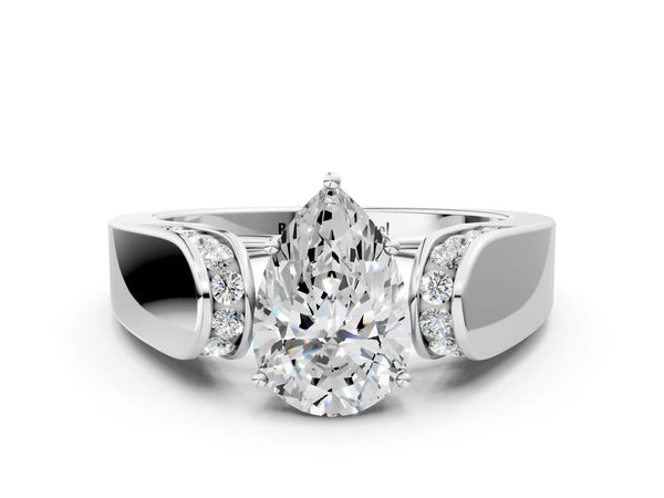 White gold Round Cut Diamond Channel Set Solitaire Ring with Four-Prong Setting