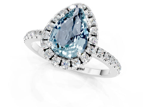 White gold Pear Cut Cut Diamond Floral Halo Engagement Ring with Pavé Band and Prong Setting_1