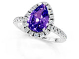 White gold Pear Cut Cut Diamond Floral Halo Engagement Ring with Pavé Band and Prong Setting_1