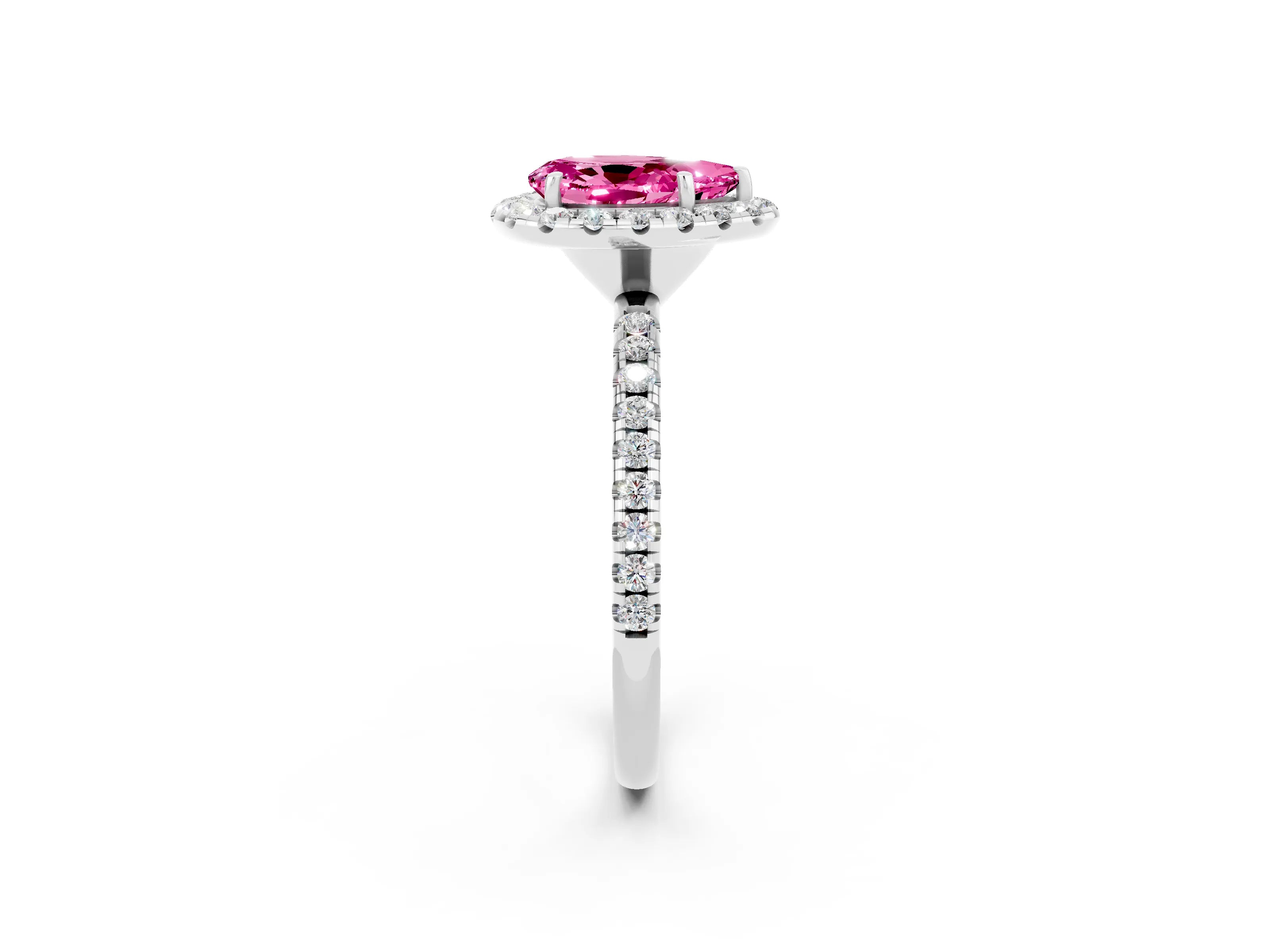 White gold Pear Cut Cut Diamond Floral Halo Engagement Ring with Pavé Band and Prong Setting_2