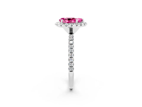 White gold Pear Cut Cut Diamond Floral Halo Engagement Ring with Pavé Band and Prong Setting_2