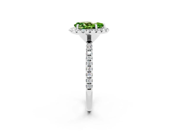 Silver Pear Cut Cut Diamond Floral Halo Engagement Ring with Pavé Band and Prong Setting