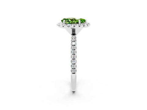 White gold Pear Cut Cut Diamond Floral Halo Engagement Ring with Pavé Band and Prong Setting_2