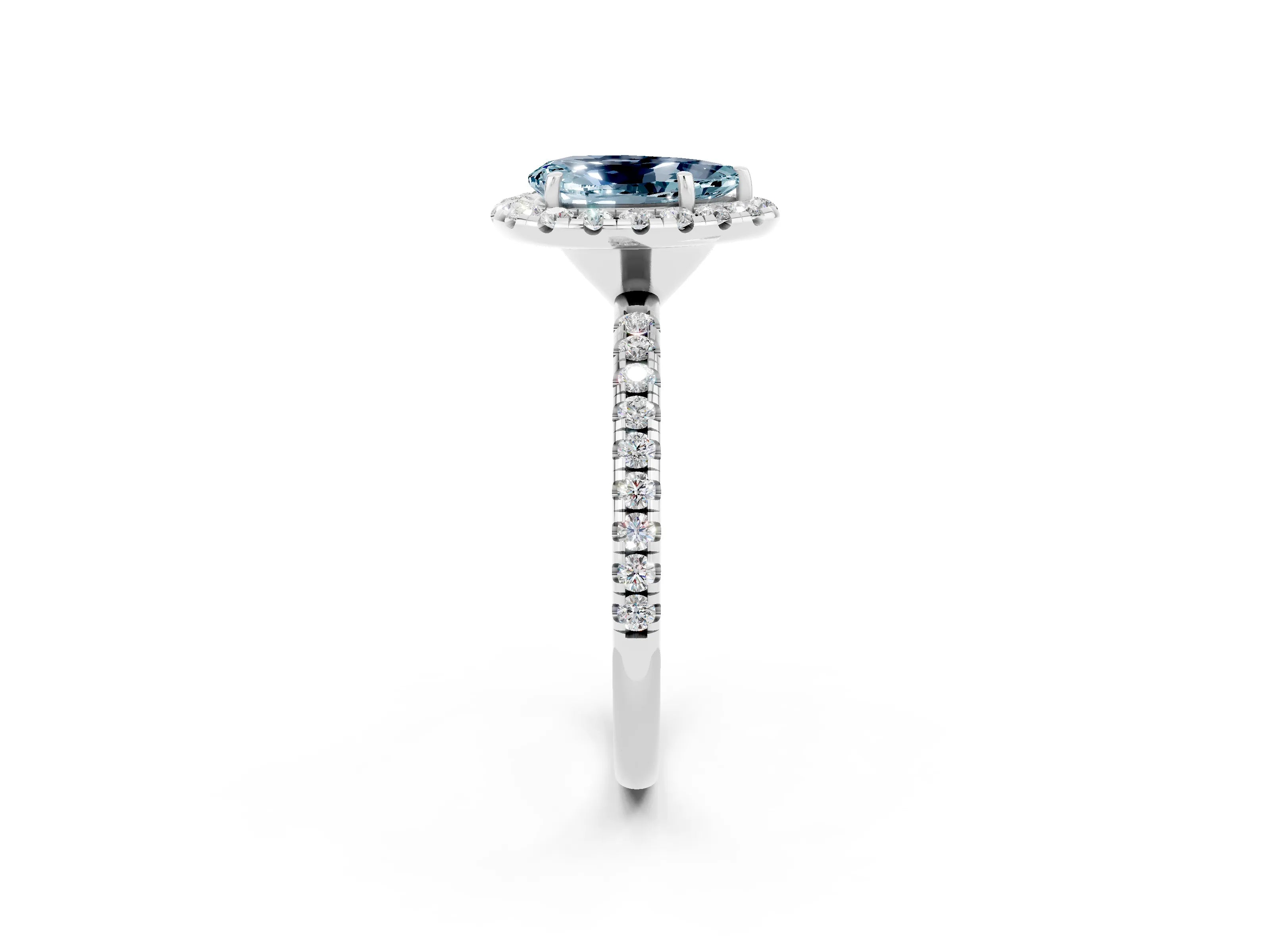 White gold Pear Cut Cut Diamond Floral Halo Engagement Ring with Pavé Band and Prong Setting_2