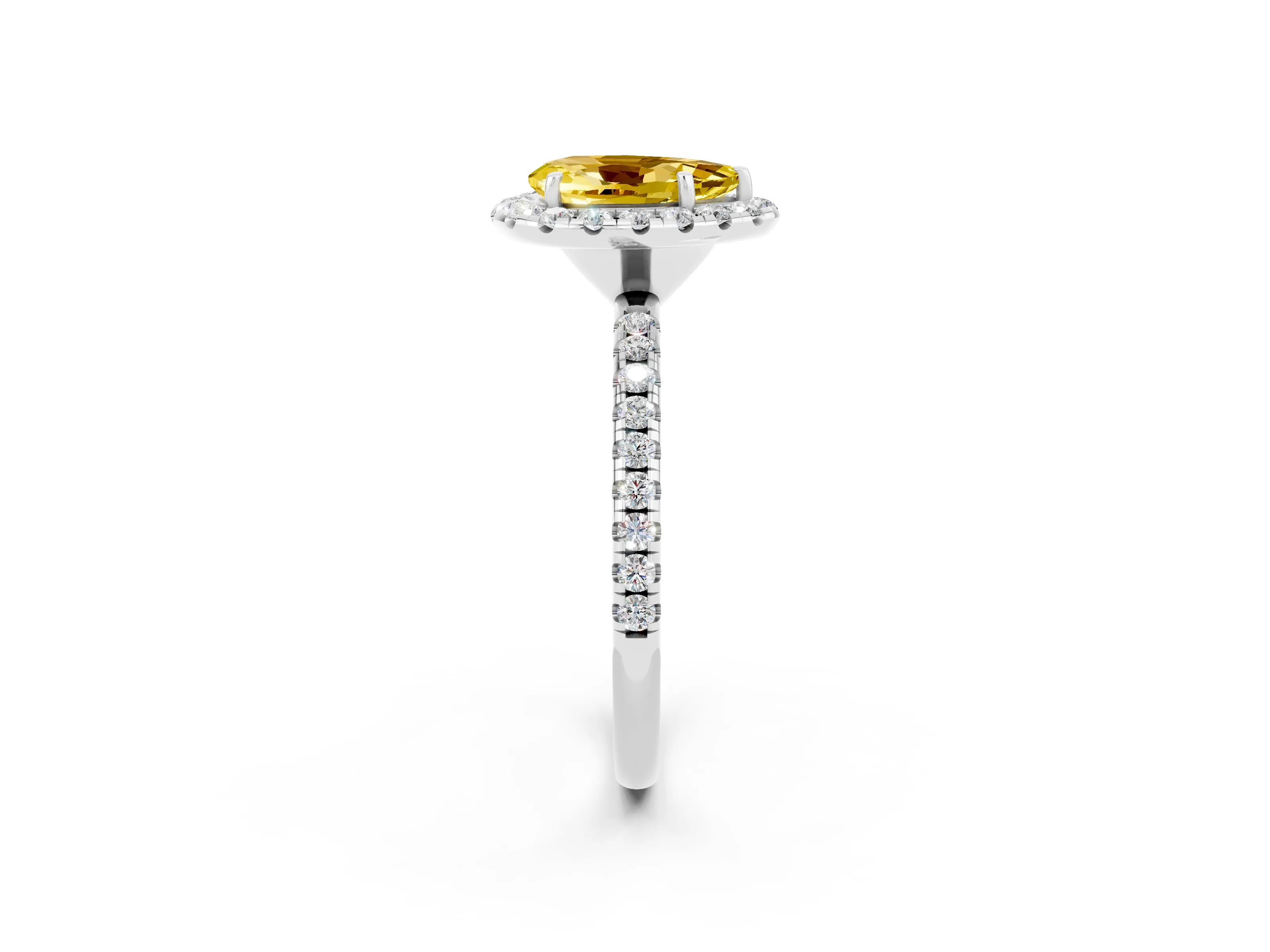 White gold Pear Cut Cut Diamond Floral Halo Engagement Ring with Pavé Band and Prong Setting_2