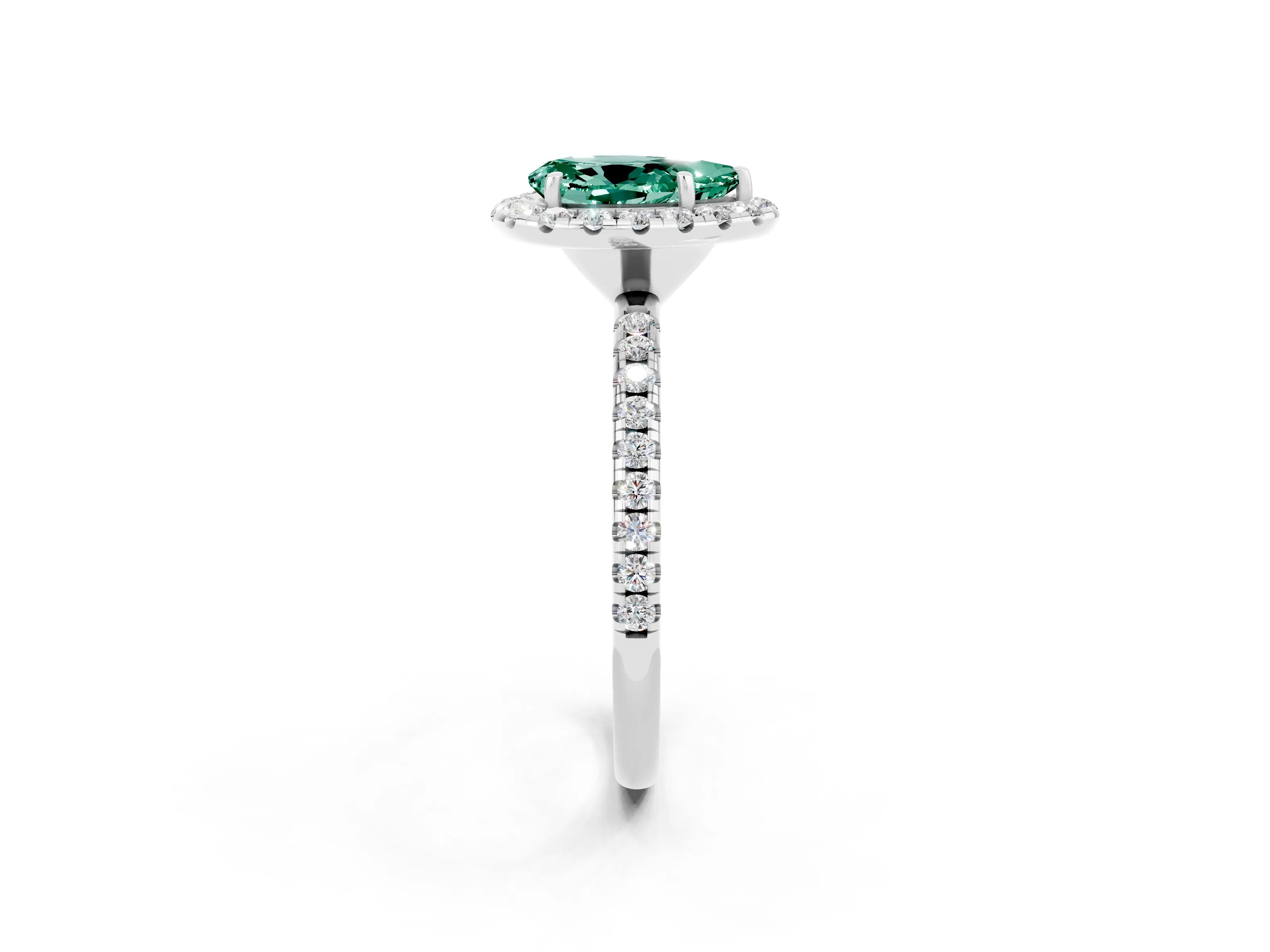 White gold Pear Cut Cut Diamond Floral Halo Engagement Ring with Pavé Band and Prong Setting_2