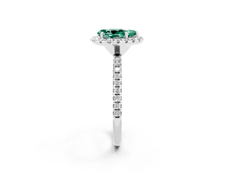 White gold Pear Cut Cut Diamond Floral Halo Engagement Ring with Pavé Band and Prong Setting_2